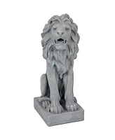 Noble Beast 30-Inch Concrete Sitting Lion Outdoor Statue - For Patio, Lawn or Front Porch