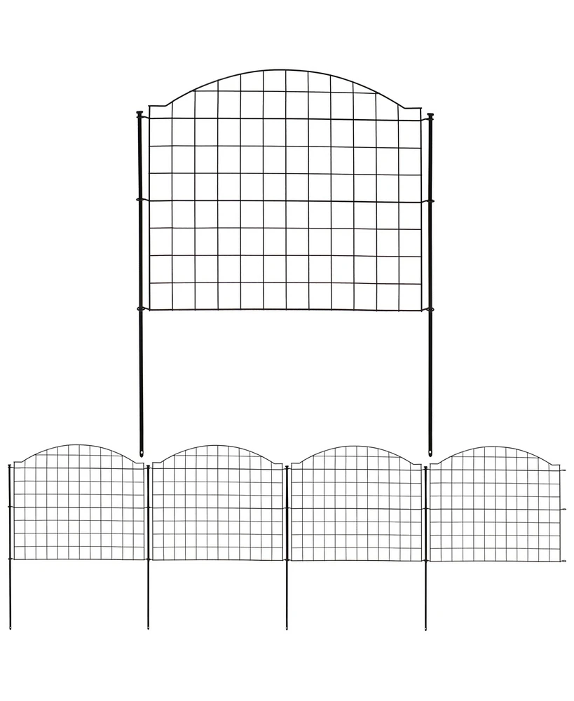 Arched Grid 12.5' Set of 5 Decorative Garden Fence Panels - Steel Border Fencing - 28" W x 25.5" H Per Panel - Black