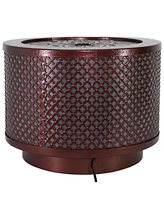 Metal Cylinder Bubbler Outdoor Water Fountain - 11.75-Inch - Features Led Lights and Repeating Diamonds Pattern