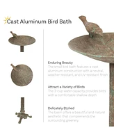 Ivy and Sage Cast Aluminum Metal Bird Bath with Uv-Resistant Finish - Rustic Patina - 12.25"