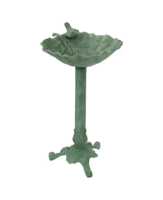 Autumnal Leaf Metal Bird Bath with Uv-Resistant Finish - Cast Aluminum - Green Patina - 11.75"