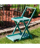 2-Tiered Flower Garden Cart with Built-In Handle - Fir Wood - 20 lb Weight Capacity - 34” H - Robin Egg Blue