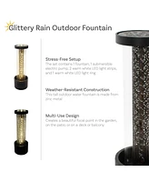 Glittering Rain Outdoor Water Fountain with Lights - Zinc - 41.25-Inch - Includes Warm White Led Lights
