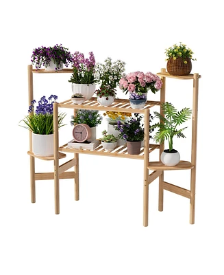 Unho 6 Tiers Wood Bamboo Tall Plant Shelf Plant Holders Corner Flower Pots Holder