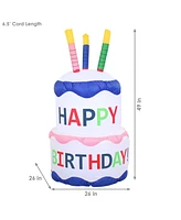 4-Foot Happy Birthday Cake Inflatable Decoration - Fan Blower and Led Lights