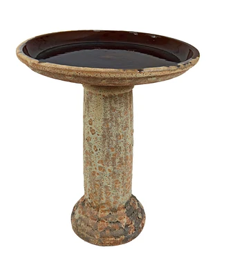 Toulon Outdoor Ceramic Bird Bath - 24.5" H - Uv- and Frost-Resistant - Glazed Bowl - Brown Lava Finish