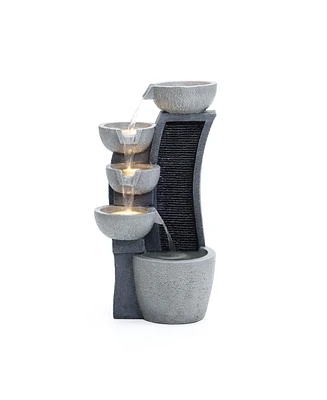 LuxenHome 5-Bowl Multi-Gray Modern Sculpture 26-Inch Tall Resin Fountain with Lights
