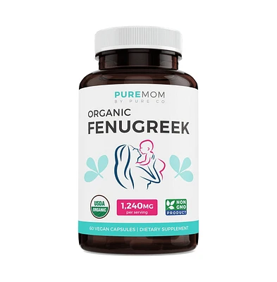 Pure Co Fenugreek Capsules, Herbal Lactation Support, Pure Mom, 60ct