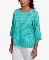 Alfred Dunner Women's Nantucket Spliced Jacquard Texture Crew Neck Top