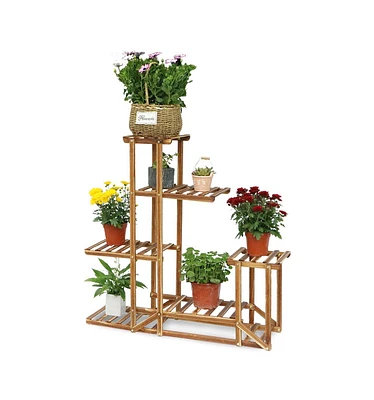 Unho 6 Tier Large Size Flower Planter Rack Plant Stand Garden Decor Planter Display Pine Wood