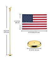 Yescom 8Ft Indoor Flag Pole Kit Eagle Topper Aluminum Gold Pole with Base 3x5Ft Us Flag for Office School City Hall