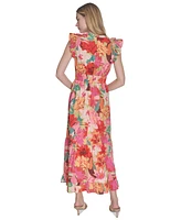 Vince Camuto Women's Floral-Print Ruffled-Shoulder Dress
