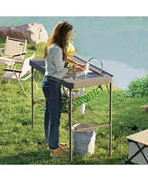 Outsunny Folding Fish Cleaning Table with Sink, Faucet, Sprayer,