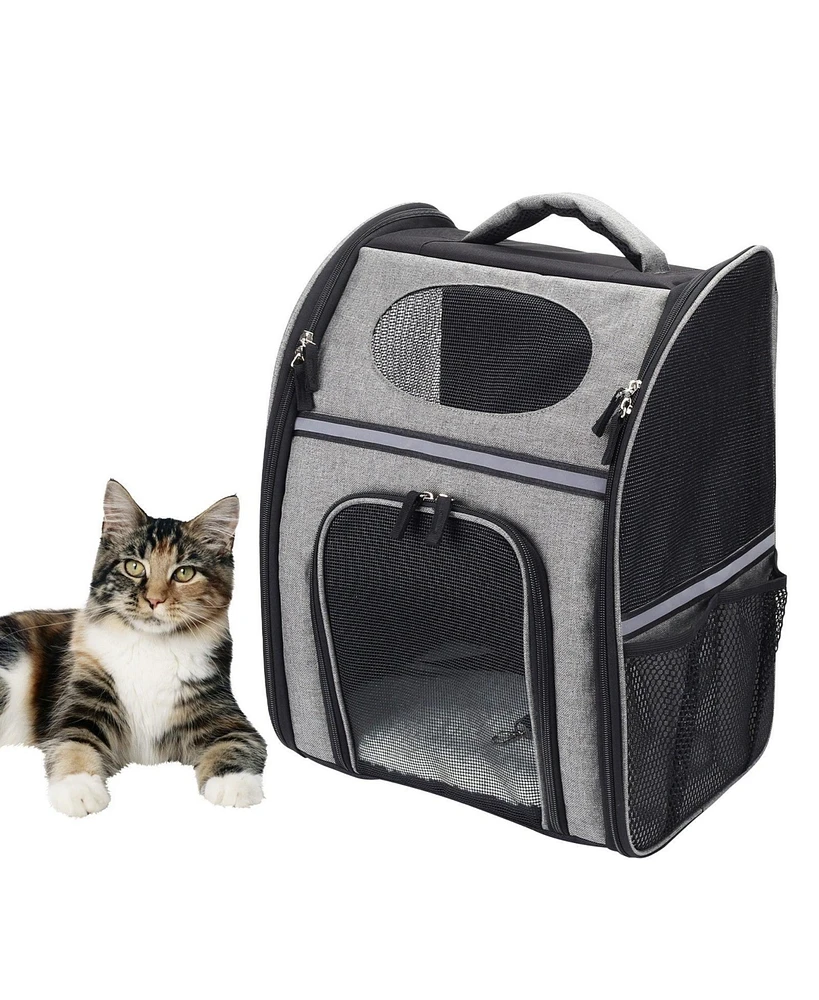 FluffyDream Pet Carrier Backpack for Large/Small Cats and Dogs, Puppies, Safety Features and Cushion Back Support for Travel, Hiking, Outdoor Use, Bla