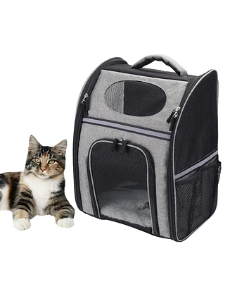 FluffyDream Pet Carrier Backpack for Large/Small Cats and Dogs, Puppies, Safety Features and Cushion Back Support for Travel, Hiking, Outdoor Use, Bla