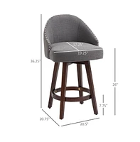 Set of 2 Swivel Counter Height Bar Stools, 26" Upholstered Kitchen Island Chairs with Nailhead Trim-The Pop Home