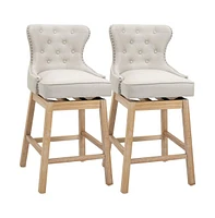 Set of 2, 30 Inch Swivel Bar Stools with Nailhead Trim & Rubberwood Legs-The Pop Home