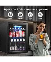 Cowsar 24 Bottle Wine Cooler/Cabinet Beverage Refrigerator Small Mini Wine Cellar Beer Soda Clear Glass Door Bar Fridge Quiet Operation Compressor Adj