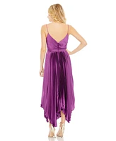 Mac Duggal Women's Pleated Satin Flowy Midi Dress