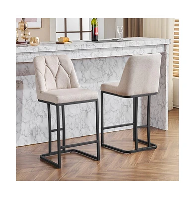 Set of 2 Modern Upholstered Bar Stools with Tufted Backrest and Sturdy Metal Frame for Kitchen Island, Home Bar, Dining Room-The Pop