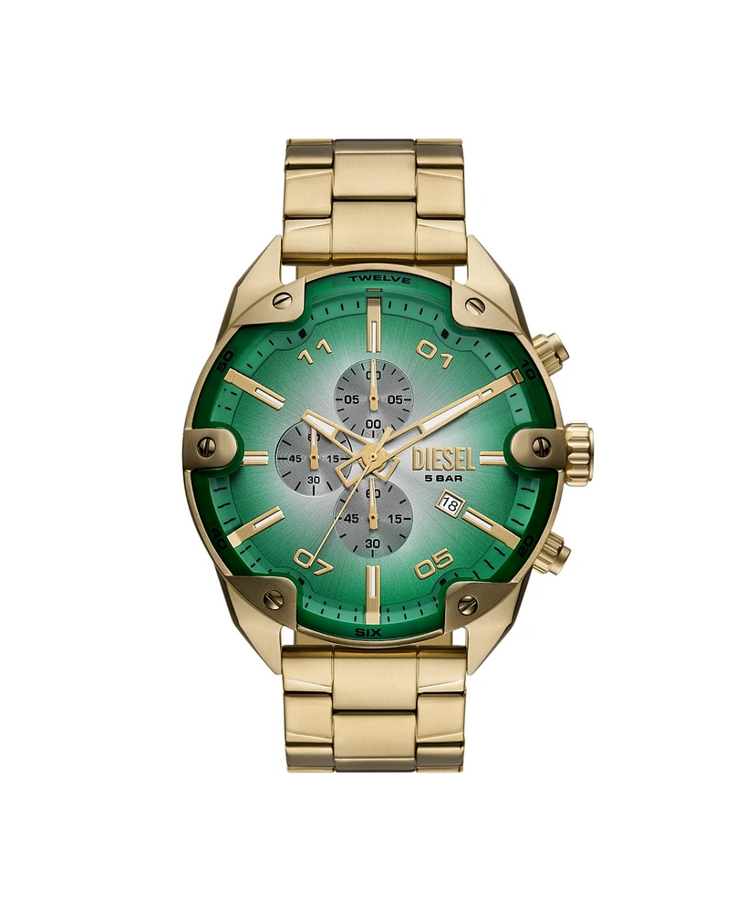 Diesel Men's Spiked Quartz Chronograph Gold Stainless Steel Watch, 49mm