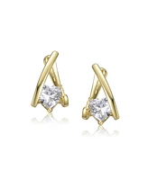 White Gold Plated or 14K with Clear Cubic Zirconia Huggie Style Earrings