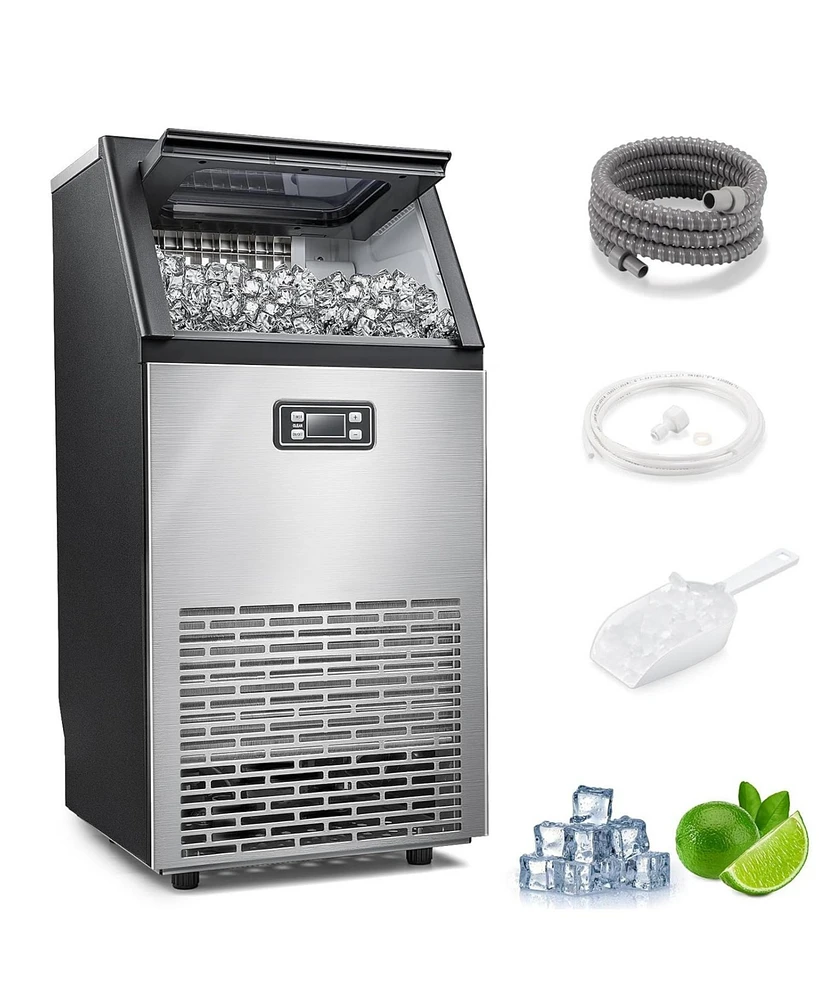 Cowsar 100lbs Commercial Ice Maker, 33lbs Bin, Stainless Steel, Under Counter/Freestanding