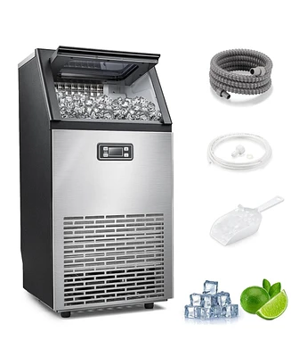 Cowsar 100lbs Commercial Ice Maker, 33lbs Bin, Stainless Steel, Under Counter/Freestanding