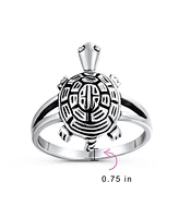 Bling Jewelry Nautical Hawaii Vacation Bff Friendship Three Best Friends Family Sea Turtle Ring Band Oxidized .925 Sterling Silver Split Shank Ring