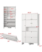 Multifunctional shoe cabinet with 9 doors, extra space, white shoe rack for storage, removable and adjustable shelves
