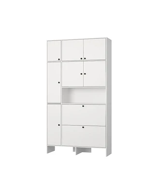 Multifunctional shoe cabinet with 9 doors, extra space, white shoe rack for storage, removable and adjustable shelves