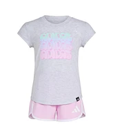 adidas Toddler and Little Girls 2-Piece Cap Sleeve Heather T-Shirt Woven Short Set
