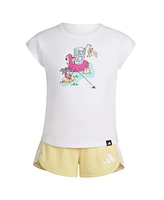 adidas Toddler and Little Girls 2-Piece Short Sleeve Graphic T-Shirt Mesh Set