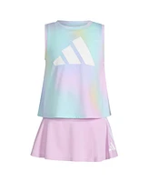 adidas Toddler and Little Girls 2-Piece Printed Tank 3-Stripe Skort Set