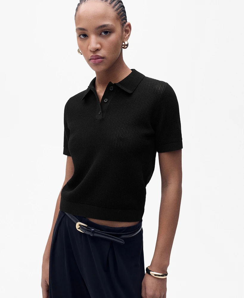 Mango Women's Openwork Knitted Polo-Neck Sweater