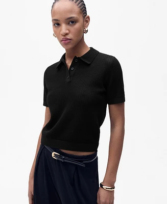 Mango Women's Openwork Knitted Polo-Neck Sweater