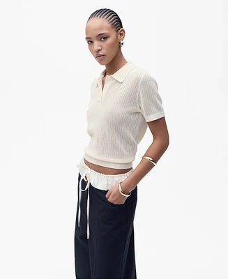 Mango Women's Openwork Knitted Polo-Neck Sweater