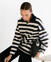 Mango Women's Striped Polo-Neck Sweatshirt