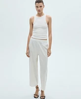 Mango Women's Linen-Blend Culotte Suit Pants