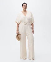 Mango Women's Buckle Belt Long Jumpsuit