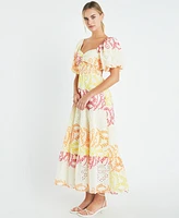 English Factory Women's Cotton Eyelet Puff-Sleeve Maxi Dress