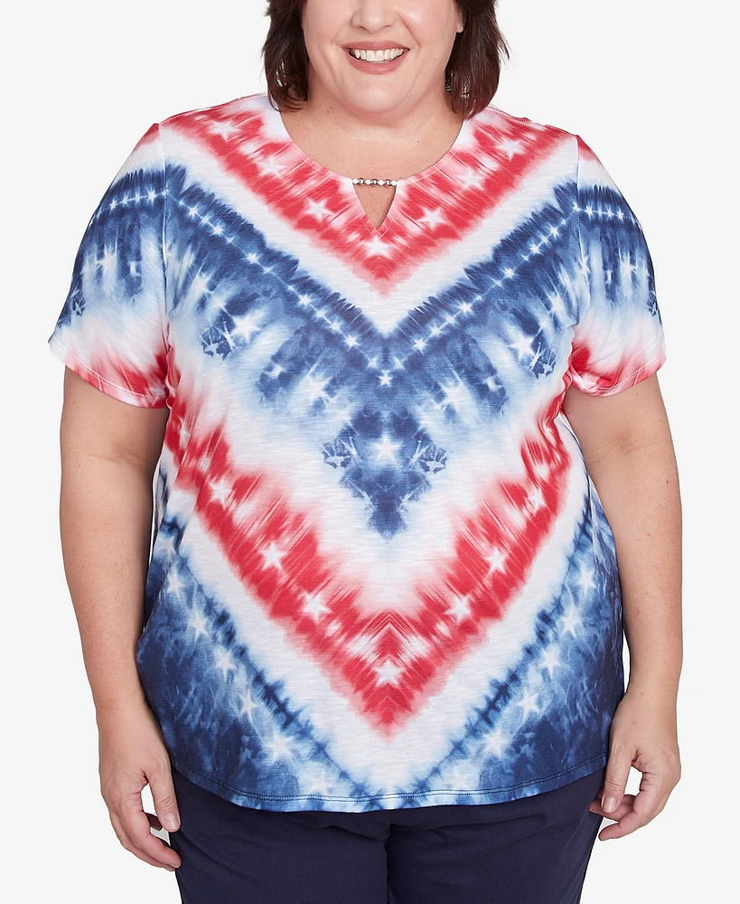 Alfred Dunner Plus Land of The Free Tie Dye American Chevron Top