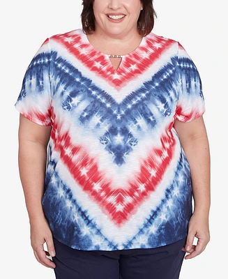 Alfred Dunner Plus Land of The Free Tie Dye American Chevron Top