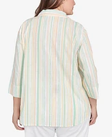 Alfred Dunner Plus Rise and Shine Sunny Stripes Button Down Top