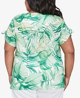 Alfred Dunner Plus Rise and Shine Monotone Tropical Leaf Top