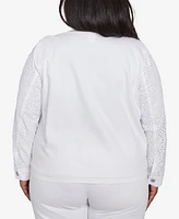 Alfred Dunner Plus Crystal Springs Eyelet Denim Long Sleeve Jacket