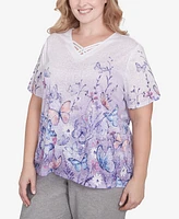 Alfred Dunner Plus Crystal Springs Criss Cross Ombre Butterfly Top