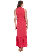 London Times Women's Sleeveless Tiered Maxi Shirtdress