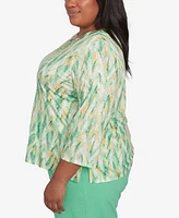 Alfred Dunner Plus Rise and Shine Bright Textured Strokes Embellished Top