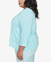 Alfred Dunner Plus St. Thomas Asymmetrical Dragonfly Embroidery Top